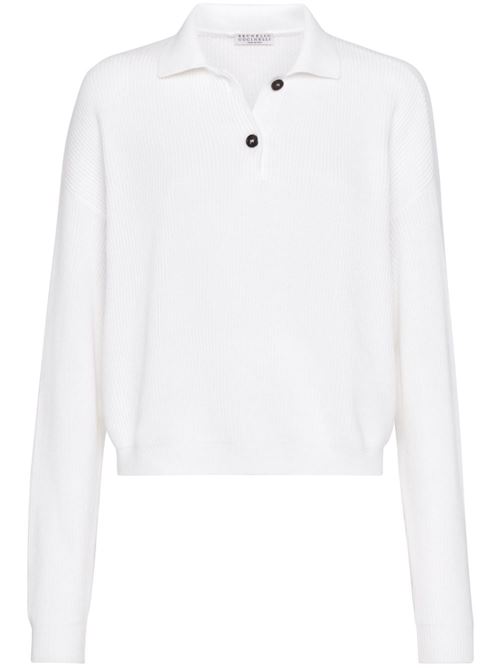 White cotton ribbed knit polo Brunello Cucinelli | M19194705C159